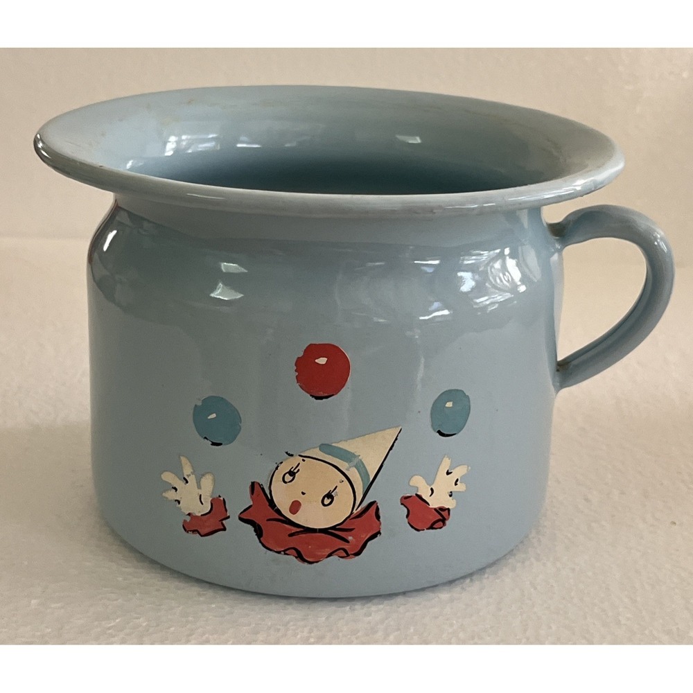 Blue Enamelware Child's Clown‎ Chamber Pot Made In Germany Vintage Collectible